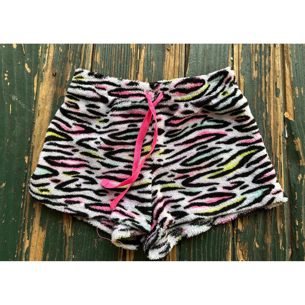 Joe Boxer Girls Pajama Shorts Zebra Print Multi Color Fleece Sleepwear M 7/8